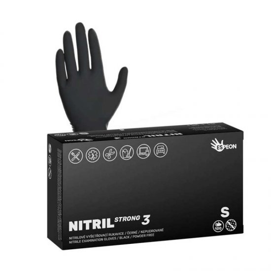  Nitrilové rukavice NITRIL STRONG3 100 ks, nepudrované, černé, 5.0 g M