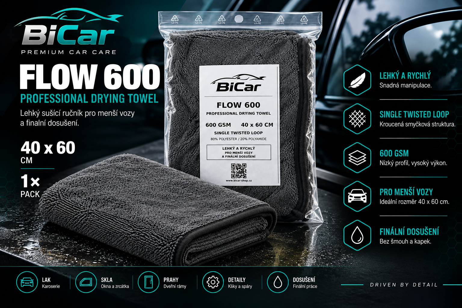 BiCar FLOW 600 – sušicí ručník 40×60 cm, 600 GSM-1