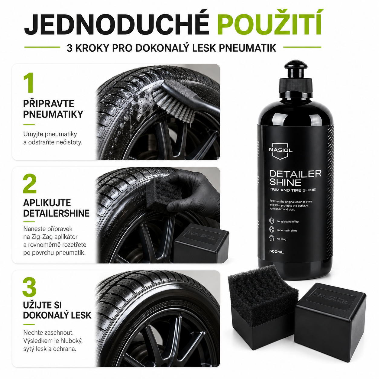 BiCar Tire Kit – NASIOL DetailerShine 500 ml + aplikátor 1 Kus-3